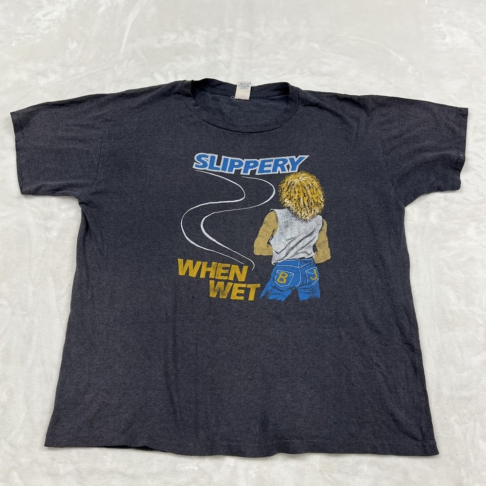 Pacer Bon Jovi T-Shirt Mens XL Gray Slippery When Wet Vintage 80s Rock Tee